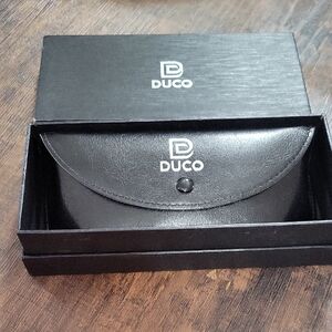 NIB Duco Black Sunglasses Blue Lens Hearts With Case And Accessories Style 1104